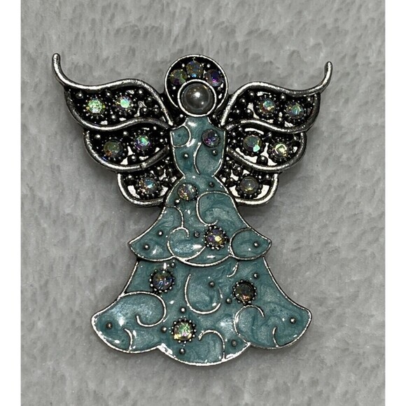 WOW FANTASTIC VINTAGE ENAMEL CHRISTMAS ANGEL PIN/BROOCH - Picture 2 of 8